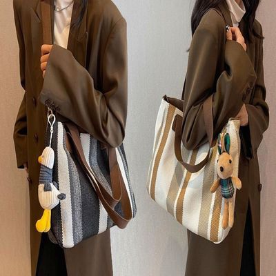 스트라이프 쇼퍼백 에코백 캔버스 세로 숄더백 여자(WFLP04T)