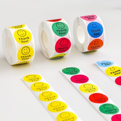 스마일 땡큐 원형 답례품 롤스티커 500p