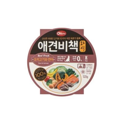 애견비책 화식사료 오리고기와 연어 120g1개 반려견용