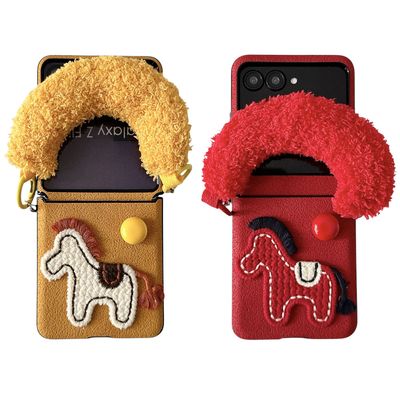 갤럭시z플립 7 6 5 4 3 말 털 스트랩 힌지 가죽케이스