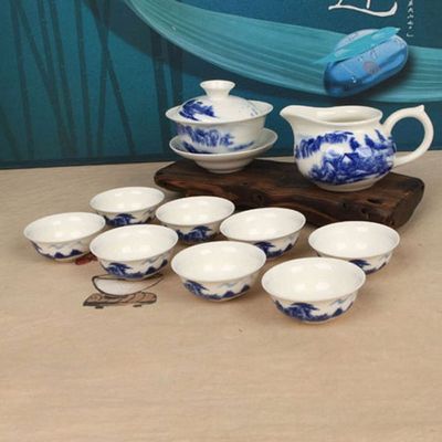청화백자 산수화 개완 개합 다기세트(W736980)