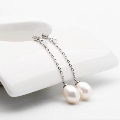 [애슬릿]스퀘어 담수 진주 은침 큐빅 귀걸이