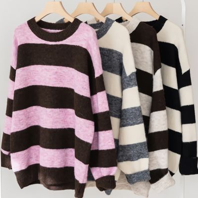 여성 울 단가라 루즈핏 라운드 니트 티