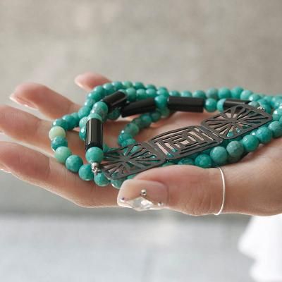 바이데이지 SN094 오닉스 아마조나이트 원석 롱목걸이