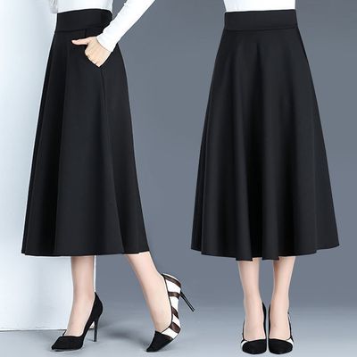 여성 A라인 포켓 허리밴딩 블랙 스커트 여성 데일리
