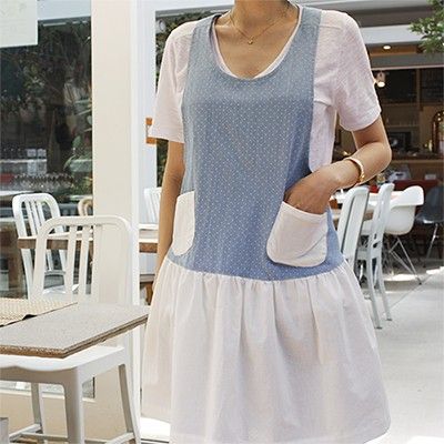 블루 폴카닷 에이프런