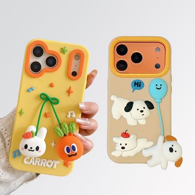 아이폰 17 16 15 14 커플 캐릭터 리본 데코덴 케이스