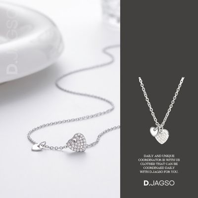 여성 투 팬던트 사랑스러운 하트 큐빅 목걸이