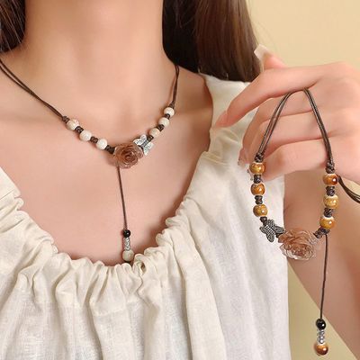 카멜라 도자기 장미 펜던트 오리엔탈 목걸이