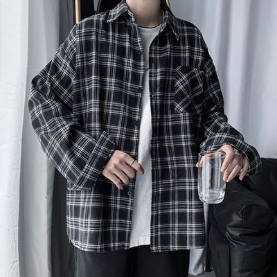 남성남방 체크무늬 셔츠 캐주얼남방 오버핏(W63C61E)