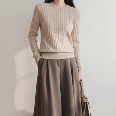 [SALE] 여성 겨울 데일리 폭스울 라운드 꽈배기니트