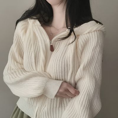 골지 후드 집업 하찌 니트 여자 여성 스웨터