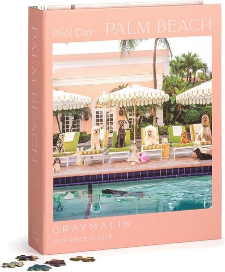 Gray Malin Palm Beach Poolside - Puzzle Da 1000 Pezzi In Scatola Libro Con Chiusura Magnetica, Fotografia Di Cani Al Colony Hotel, Regalo Idea
