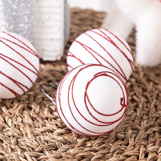 [1+1] 크리스마스 볼 장식 화이트 레드 라인 60mm