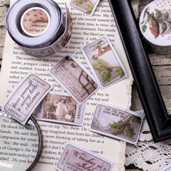 레트로 콜라주 스탬프 스타일 커팅 마스킹 테이프 