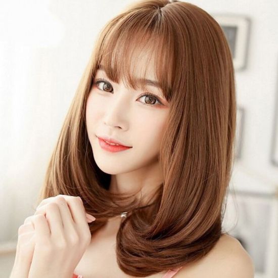 중단발 c컬 가발 여자 헤어스타일 자연스러운 보브 통