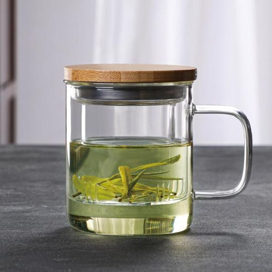 홈카페 우드뚜껑 티머그컵 내열유리 360ml