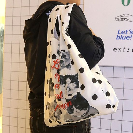 고양이 접이식 장바구니 에코백 3size