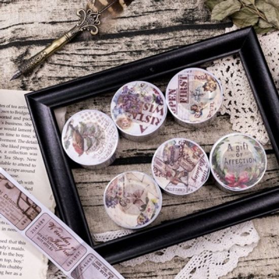 레트로 콜라주 스탬프 스타일 커팅 마스킹 테이프 