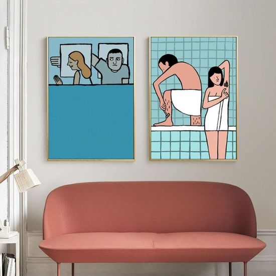 신혼부부 일러스트 사진 액자 인테리어 신혼집그림 70x50cm