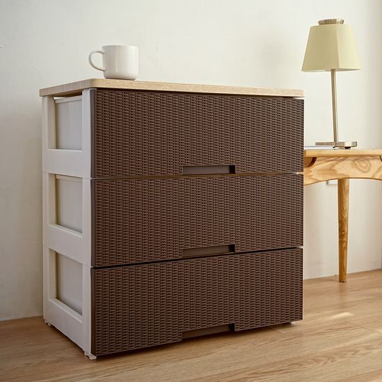 보노하우스 라라 라탄 우드상판 플라스틱 서랍장 3단