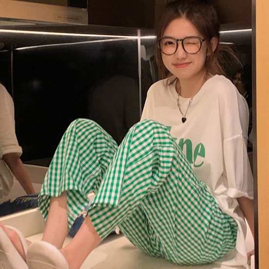 체크 반팔 파자마 세트