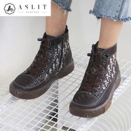 [애슬릿]여성 로고 패턴 안감 퍼 워커 앵클 부츠