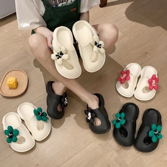 큐트 곰돌이 빅 쿠션 플라워 라운드 슬리퍼 여름 슈즈