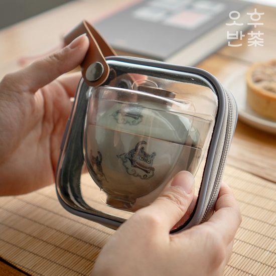 오후반차 호랑이 휴대용 2인 다도세트 차우리기