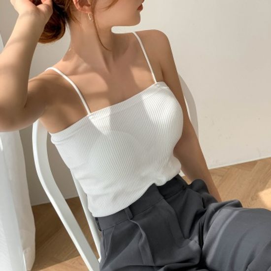 (1+1)스판 골지 패드 노브라 끈나시탑 5color