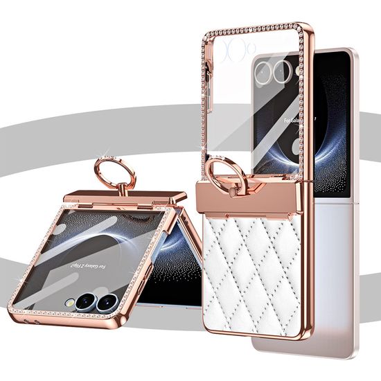 갤럭시 Z플립7 퀄팅 가죽 큐빅 링 거치대 힌지 케이스