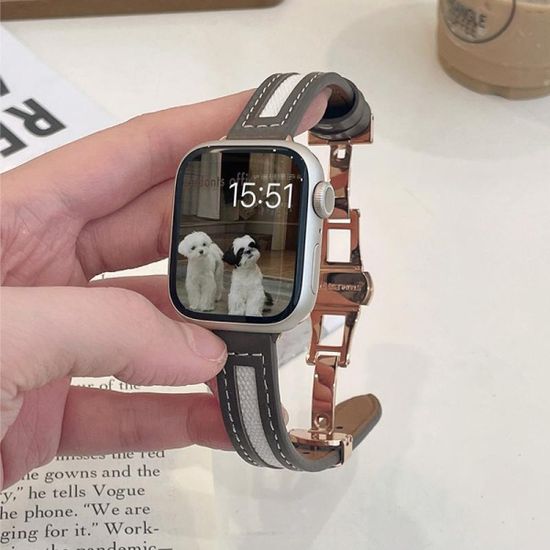 애플워치 울트라 나비 버클 배색 가죽 스트랩 시계 줄