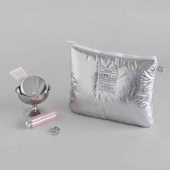 모모씨 마시멜로 플랫 파우치 silver