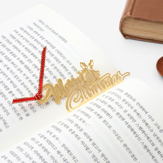 북마크 카드 크리스마스 - 골드 리스