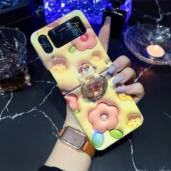 갤럭시 Z플립 4 3 힙한 3D 튤립 큐빅 골드 링 케이스