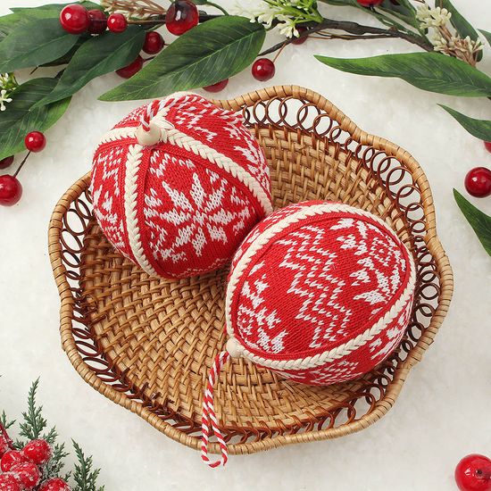 [도토로]루비레드 패브릭 장식볼 2P(10cm) (눈결정니