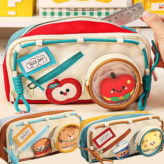 대형 곰돌이 인형 지갑 2단 지퍼 수납 천 필통 파우치