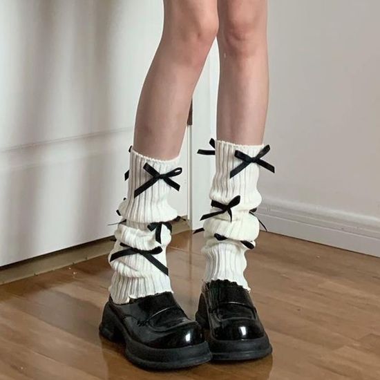 아베루 발레코어 미니리본 루즈핏 레그워머 니트 양말