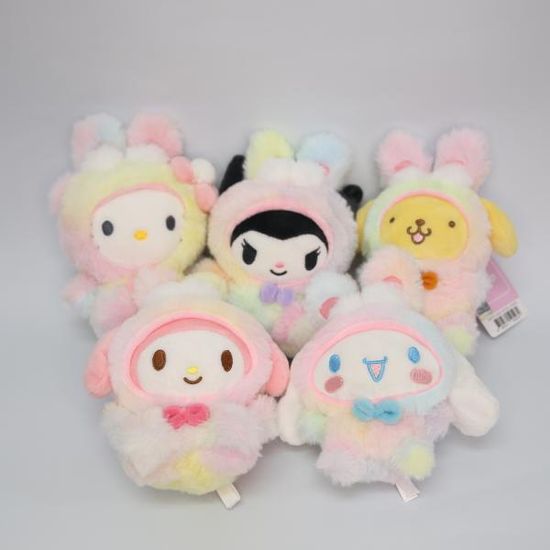 산리오 정품 레인보우 파스텔 털모자 키링 봉제 인형