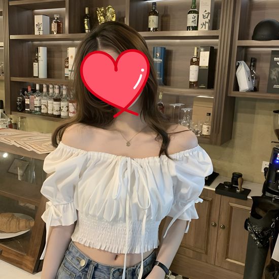 크롭 오프숄더 스퀘어넥 블라우스 심플 데일리 셔츠