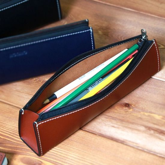 고등학생 대학생 가죽 필통 지퍼 고급 펜 케이스
