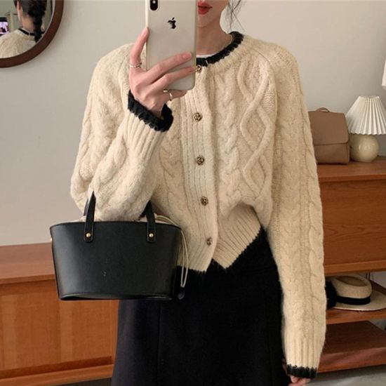 여성 리즈 포근 배색 니트가디건 가을 겨울 아우터