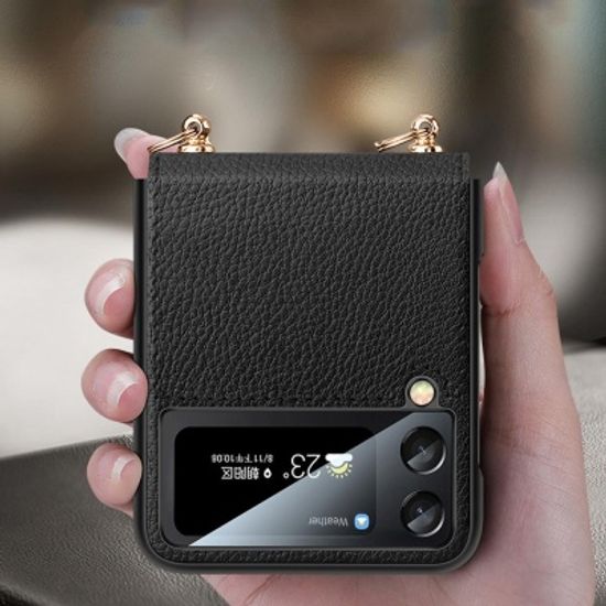 갤럭시 Z플립3 목걸이줄 스트랩 힌지보호 가죽 케이스