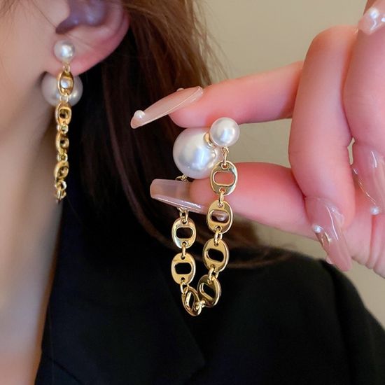 왕볼 진주 백클러치 볼드 골드 체인 드롭 패션 귀걸이