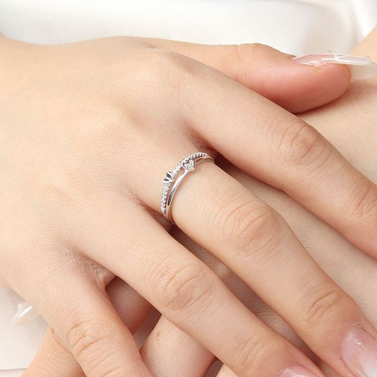 [비쥬홀릭] 실버925 백금도금 하트 두줄 오픈링 반지(