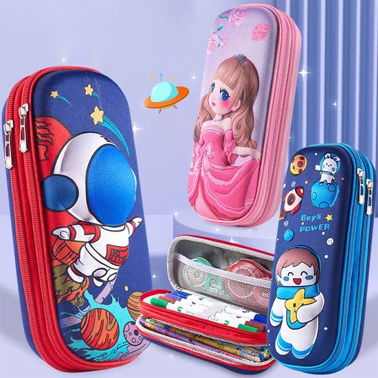 3D 동물 카피바라 공룡 캐릭터 더블 지퍼 3단 천 필통