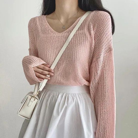 썸머 시스루 브이넥 니트