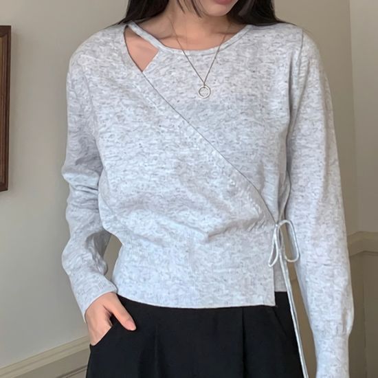 여성 데일리 봄 심플 모던 랩 라운드 니트