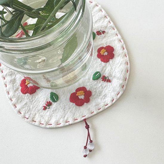 프랑스자수패키지 동백꽃 코스터 만들기 DIY