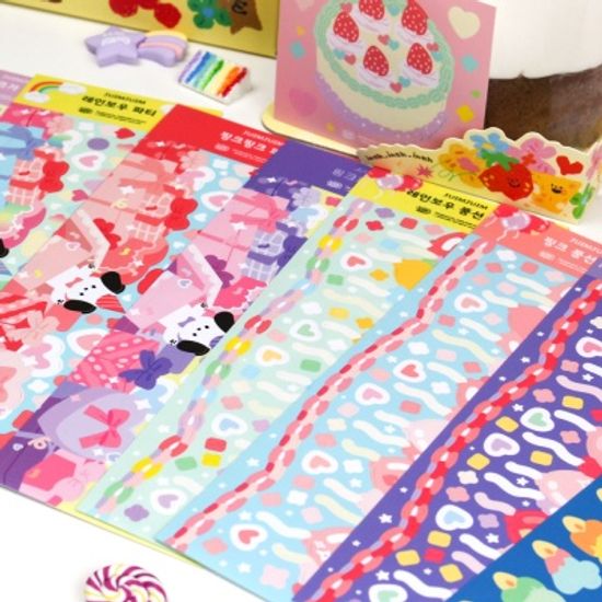 풍선 파티 배경 씰 스티커 - 핑크 파티